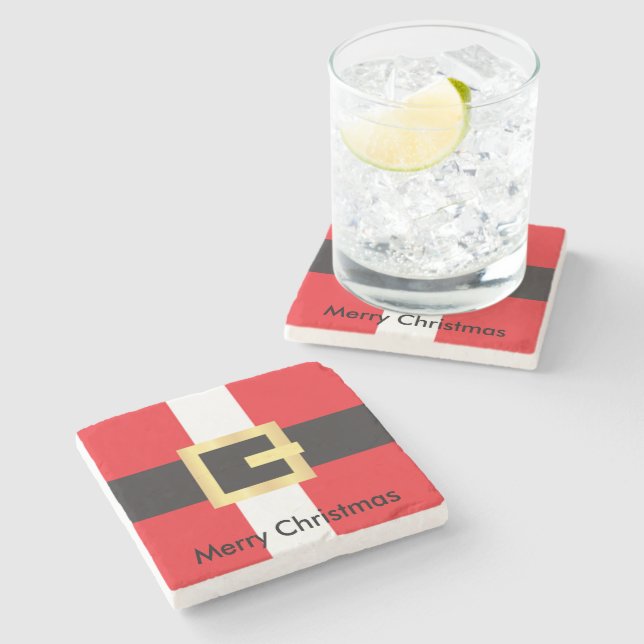 Frohe Weihnachten Red Santa Anzug Steinuntersetzer (Seitenansicht)