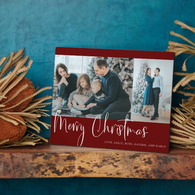 Frohe Weihnachten Red Script 2 Foto Collage Urlaub Fotoplatte (Seite)