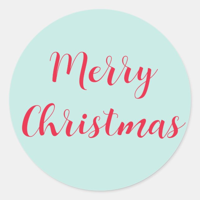 Frohe Weihnachten Red Script Mint Green Simple Runder Aufkleber (Vorderseite)