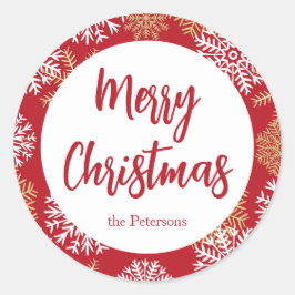 Frohe Weihnachten Red Snowflake Runder Aufkleber