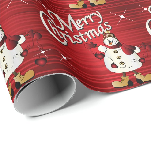 Frohe Weihnachten Red Snowman Geschenkpapier (Rolleneckpunkt)
