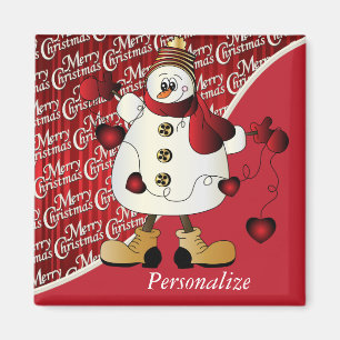 Frohe Weihnachten Red Snowman Magnet
