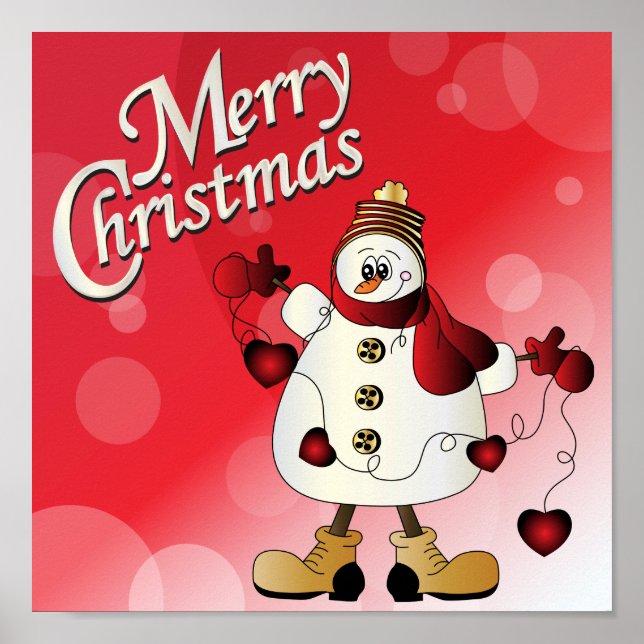 Frohe Weihnachten Red Snowman Poster (Vorne)