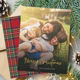 Frohe Weihnachten Red Stewart Tartan Family Foto Mitteilungskarte