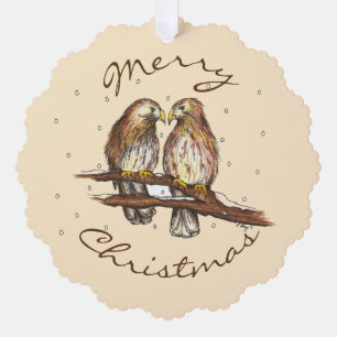 Frohe Weihnachten Red Tail Hawk Love Bird Snow Ornament Karte