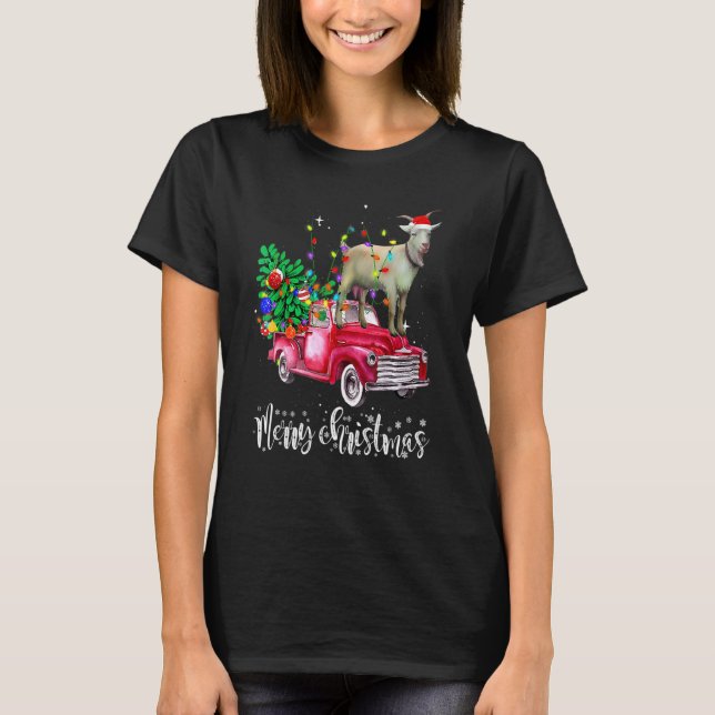 Frohe Weihnachten Red Truck Reitschiff Santa Light T-Shirt (Vorderseite)