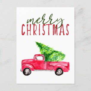 Frohe Weihnachten Red Truck Tree Wasserfarbe Einfa
