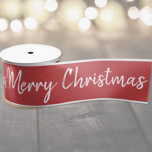 Frohe Weihnachten Red White Ribbon | Personalisier Satinband (Von Creator hochgeladen)