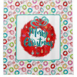 Frohe Weihnachten Red Wreath Retro Weihnachten Duschvorhang