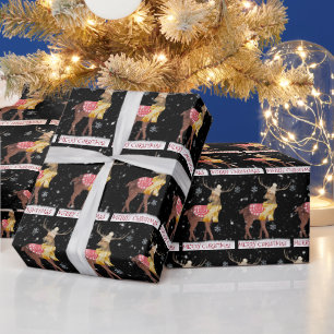 Frohe Weihnachten Reh in Schneeflocken Geschenkpapier