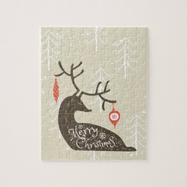Frohe Weihnachten Reindeer Cozy Puzzle (Vertikal)