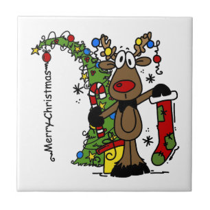 Frohe Weihnachten Reindeer Funny Holidays Fliese