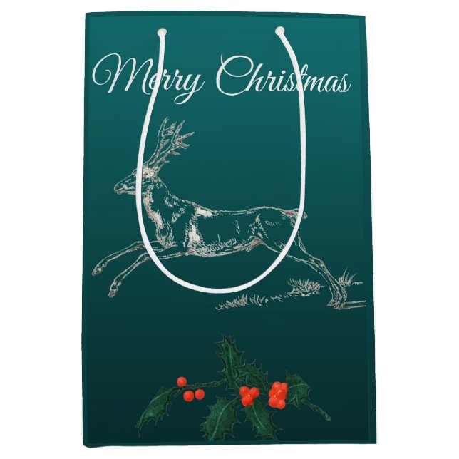 Frohe Weihnachten Reindeer & Mistletoe Mittlere Geschenktüte (Vorderseite)