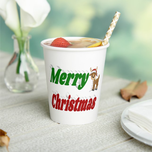 Frohe Weihnachten Reindeer rot grüne Typografie Pappbecher (In Situ)