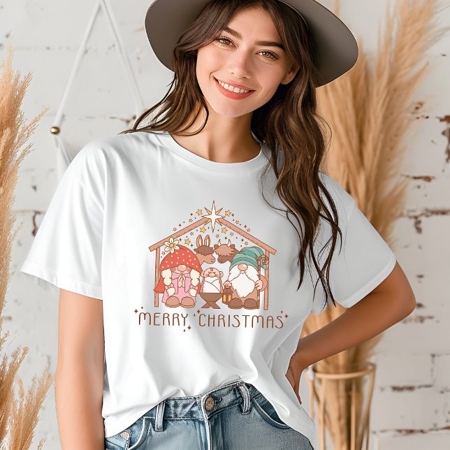 Frohe Weihnachten Religious Gnome Manger Weihnacht Tri-Blend Shirt (Von Creator hochgeladen)