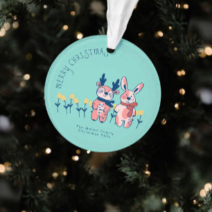 Frohe Weihnachten – Rentier & Hase auf Türkis Ornament