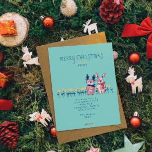 Frohe Weihnachten – Rentier & Hase auf Türkis Postkarte