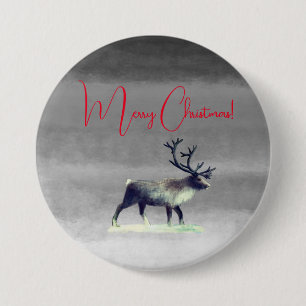 Frohe Weihnachten, Rentier im Winter Button