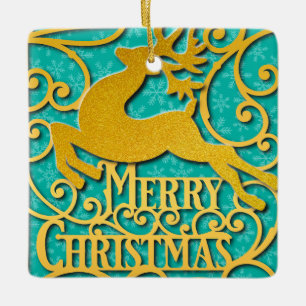 Frohe Weihnachten Rentier Silhouetten Schneeflocke Keramikornament
