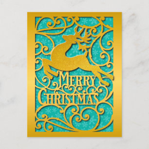 Frohe Weihnachten Rentier Silhouetten Schneeflocke Postkarte