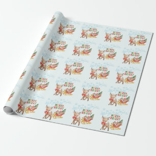 Frohe Weihnachten Rentier und Weihnachtsschlitten Geschenkpapier