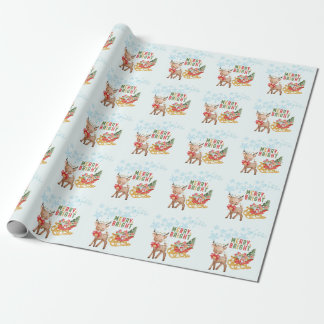 Frohe Weihnachten Rentier und Weihnachtsschlitten Geschenkpapier