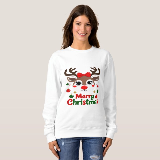 Frohe Weihnachten – Rentiere Lichter & Freude Sweatshirt (Vorne ganz)