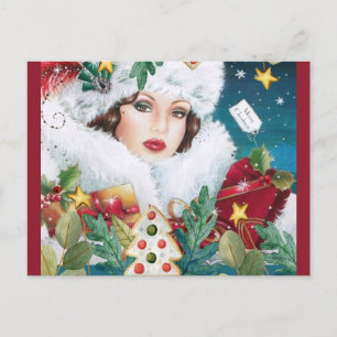Frohe Weihnachten Retro Art Deco Lady Postkarte