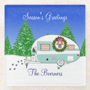 Frohe Weihnachten Retro-Camper-Anhänger Glasuntersetzer