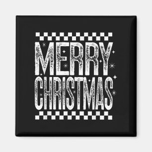 Frohe Weihnachten Retro Checkered Holiday Quote Sa Magnet