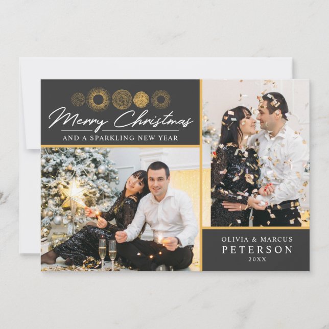 Frohe Weihnachten Retro Gold Burst Foto Gruß (Vorderseite)