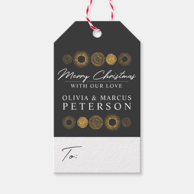 Frohe Weihnachten Retro Holiday Gold Burst Hanging Geschenkanhänger (Vorderseite)