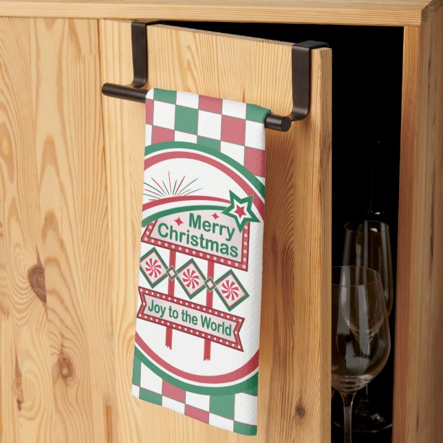 Frohe Weihnachten Retro Marquee - Freude für die W Geschirrtuch (Drittel gefaltet)