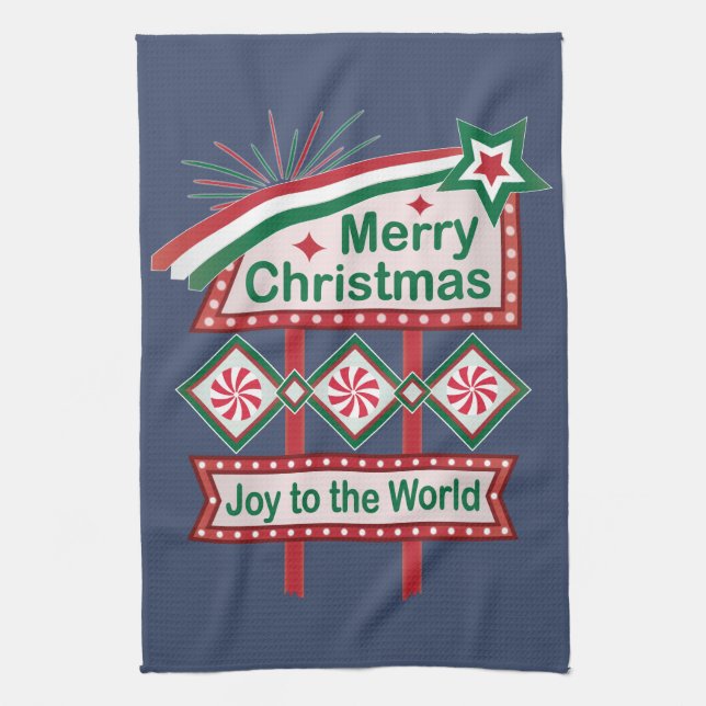 Frohe Weihnachten Retro Marquee - Freude für die W Geschirrtuch (Vertikal)