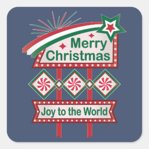 Frohe Weihnachten Retro Marquee - Freude für die W Quadratischer Aufkleber