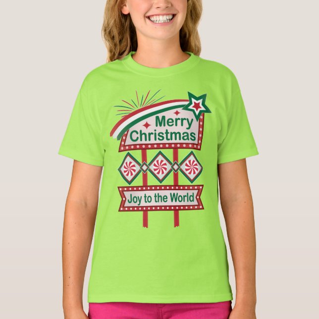 Frohe Weihnachten Retro Marquee - Freude für die W T-Shirt (Vorderseite)