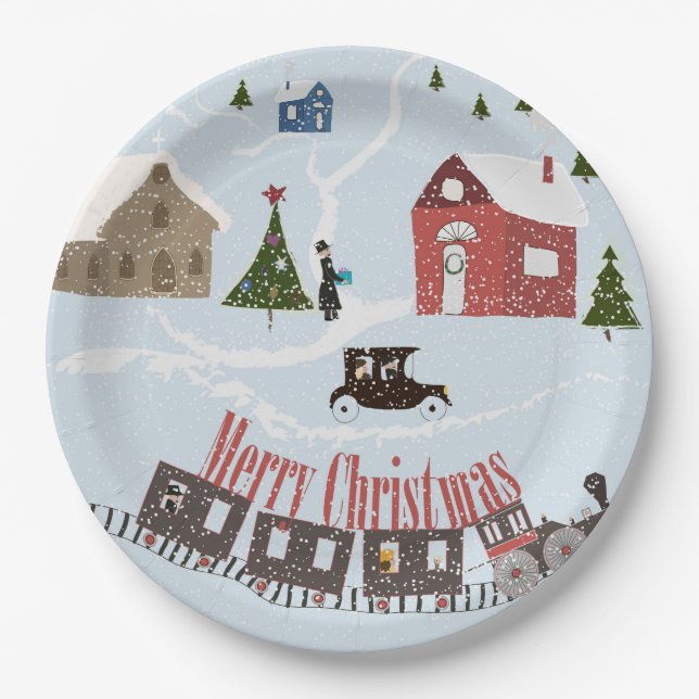 Frohe Weihnachten, Retro Pappteller (Vorderseite)