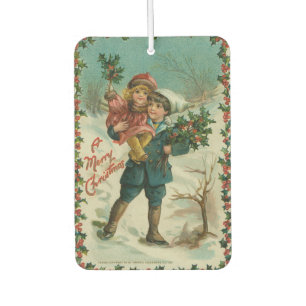 Frohe Weihnachten - Retro-Postkarte, Kinder, Stech Autolufterfrischer