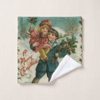 Frohe Weihnachten - Retro-Postkarte, Kinder, Stech