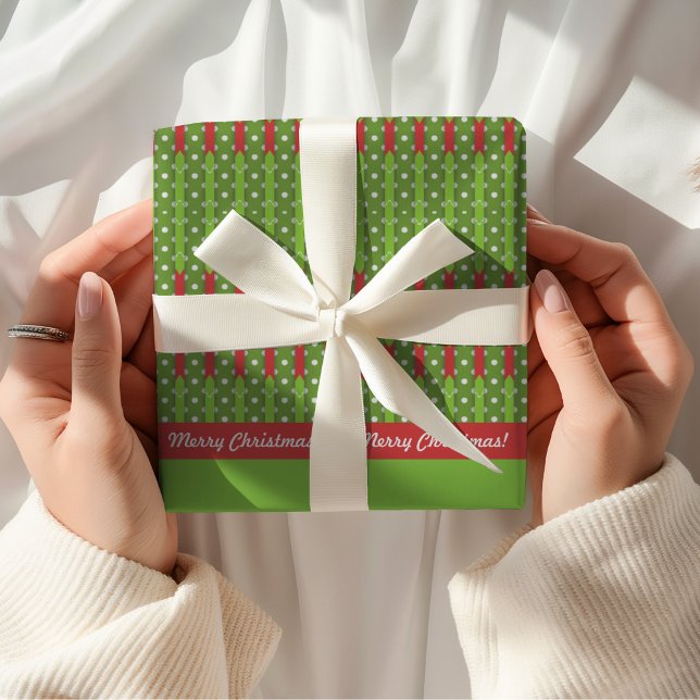 Frohe Weihnachten | Retro Red Green Geschenkpapier (Merry Christmas Gift Wrapping Paper)