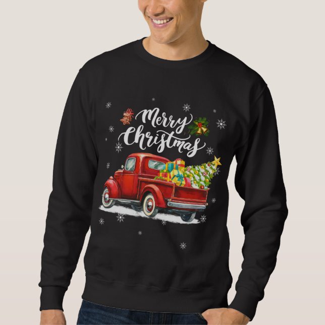 Frohe Weihnachten Retro Red Truck Farm Christmas T Sweatshirt (Vorderseite)