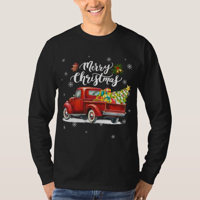 Frohe Weihnachten Retro Red Truck Farm Christmas T T-Shirt (Vorderseite)
