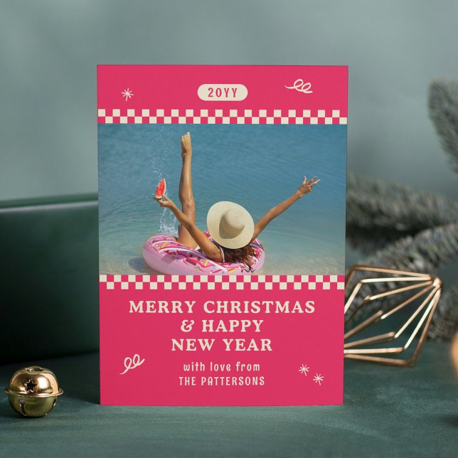 Frohe Weihnachten Retro Rosa Foto Personalisiert (Von Creator hochgeladen)