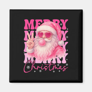Frohe Weihnachten Retro Rosa Weihnachtsmann Bubble Magnet