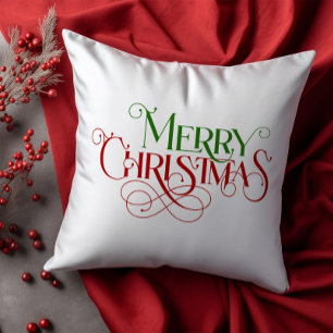 Frohe Weihnachten Retro Rot und Grün Typografie Kissen