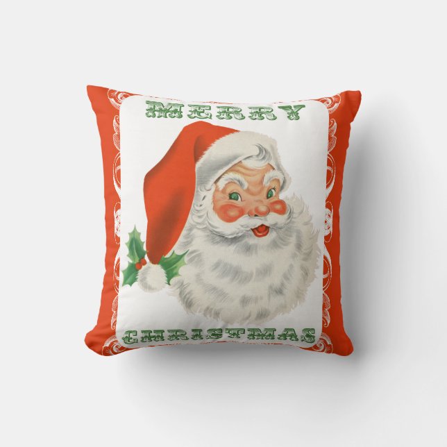 Frohe Weihnachten Retro Santa Claus Kissen (Vorderseite)