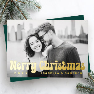 Frohe Weihnachten Retro-Schrift tiefgrüne Foto Folien Feiertagskarte