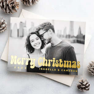 Frohe Weihnachten Retro-Schriftart Name Jahr Foto Folien Feiertagskarte