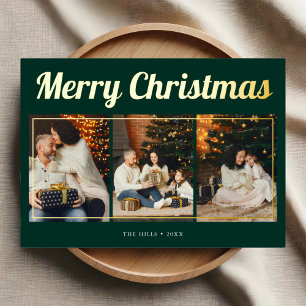 Frohe Weihnachten Retro-Schriftfoto grün Folien Feiertagskarte