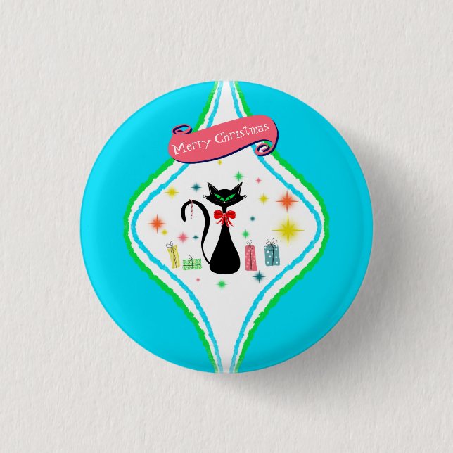 Frohe Weihnachten Retro Siamese Katze Button (Vorderseite)